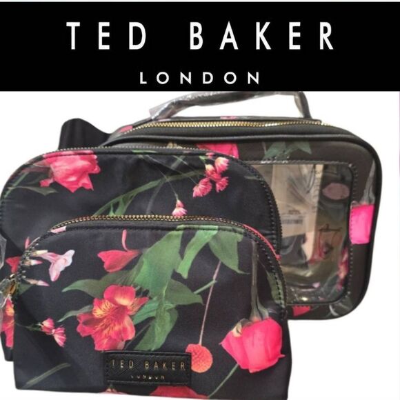 Ted Baker London Floral 3-PC  Cosmetic Bag Set- Scattered Bouquet - Picture 1 of 11